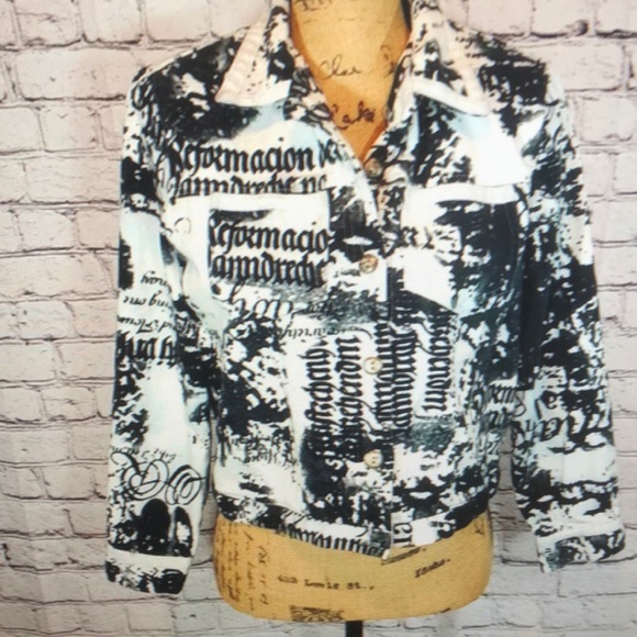 Cynthia Max White and Black Denim-Style Jacket Size M - Picture 1 of 5